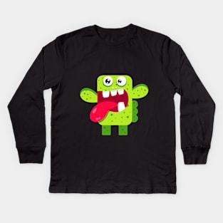 Funny green monster. Green cactus monster Kids Long Sleeve T-Shirt